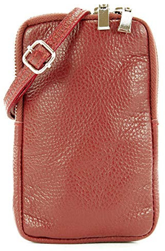 modamoda de T197 Damen Leder Handytasche 6,7 Zoll Umhängetasche handmade in Italy, Farbe:Purpurrot
