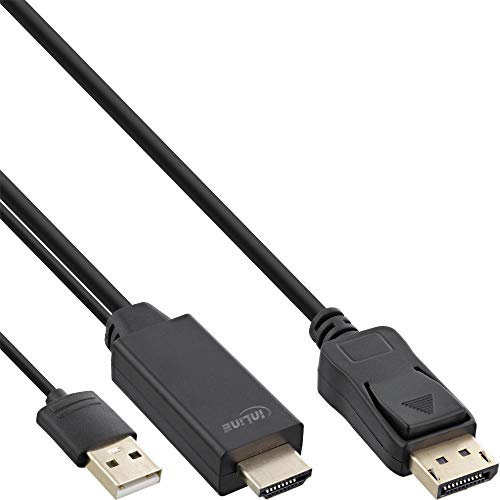 InLine® HDMI zu DisplayPort Konverter Kabel, 4K, schwarz/Gold, 1,5m