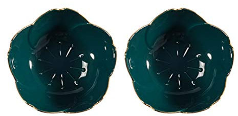 DOITOOL 2pcs Ceramic Seasoning Dish Tea Bag Holders, Teaspoon Rest Ketchup Saucer Appetizer Plates Salad Soy Sushi Wasabi Seasoning Dipping Bowls (Dark Green)