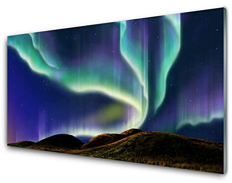 Tulup Glasbilder 100x50cm - Wandbild Druck auf Glas XXL Panorama-Bild Wandbilder aus Echt-Glas Sicherheitsglas Kunstdruck für Küche Wohnzimmer Polarlicht Landschaft