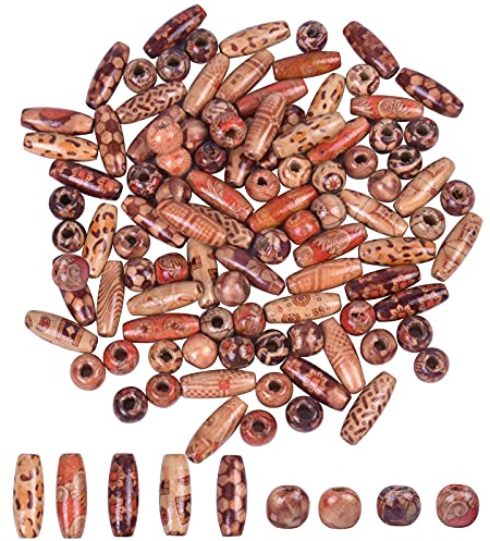 Jinlaili 100 Stück Bedruckte Holzperlen, Bunte Makramee Perlen, Holzperlen zum Basteln, Holzperlen mit Großes Loch, Gemalt Bastelperlen, Holzperlen für Armbänder Halskette Handwerk Haarschmuck