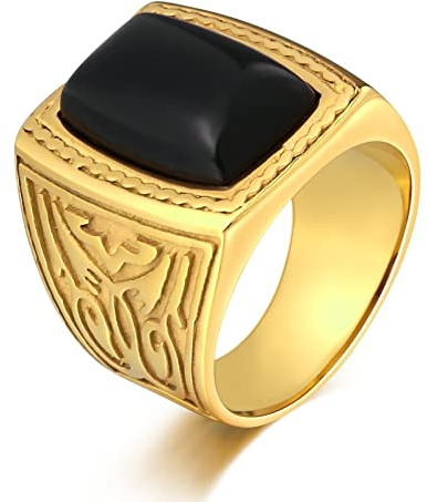 Banemi Ring Herren Opal, Edelstahl Herren Schmuck Ring Edelstahl Schwarz Rechteckig Opal Versprechensring für Herren Größe 57 (18.1)