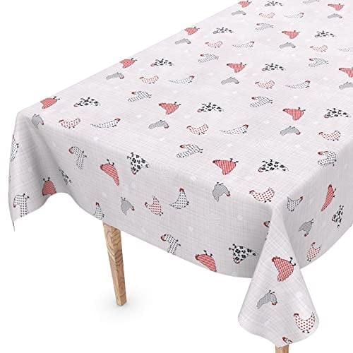 Tischdecke abwaschbar Wachstuch Wachstuchtischdecke 120 x 140cm Schnittkante Hühner Grau Gartentischdecke Wachstuch