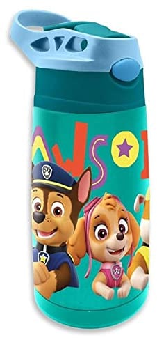 Paw Patrol Trinkflasche Stahl 450ml, Hochwertige Thermo Trinkflasche aus rostfreiem Stahl mit Push-Pull-System, Strohhalm und Verschlusskappe, KL85867, Kids Licensing