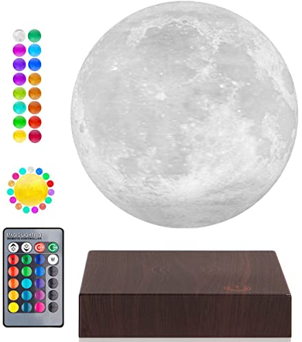 Levitating Moon Lamp, schwebende und spinnende 3D Mondlicht Magnetische Levitation Lunar Nacht Lichter Urlaub Geburtstag Geschenke Zimmer Tisch Schreibtisch Dekoration, 16 Farben LED Mond