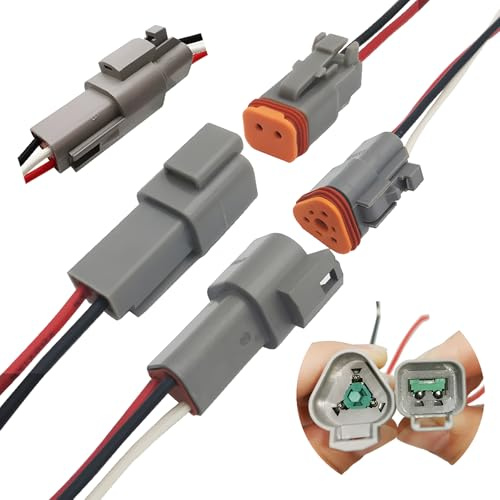 CESFONJER DT Connector Kit, Sealed Gray Male and Female Auto Waterproof Electrical Wire Connector Plug, with 16AWG cable,for Motorcycle, Scooter, Car, Boats (2 Pin*1set,3 Pin*1set)