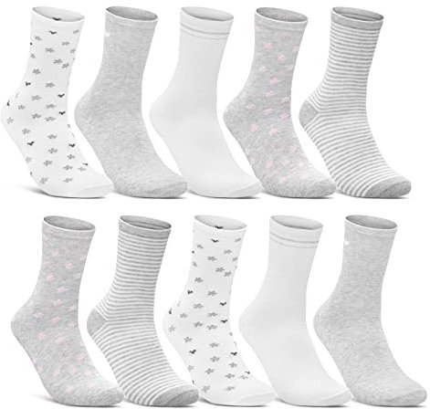 10 Paar Damen Socken Baumwolle Mehrfarbig Streifen Punkte Herzen 34911/1 (35-38)