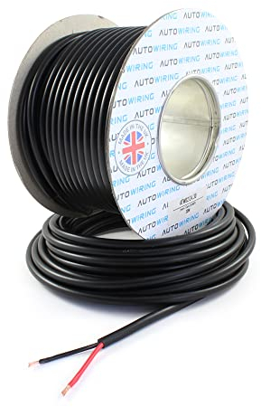 Automotive Round Twin 2 Core Cable 12v 24v Thin Wall Wire (25 AMP Rated 2mm²) 10/30/100 Metre (10M Coil)