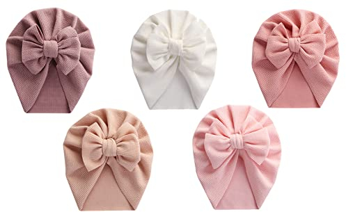 SEAUR Turbanmützen Baby Mädchen 0-12 Monate Neugeborene Turban Mütze Weich Stretch Beanie Hut Newborn Stirnband Shooting Babymütze - 5 Stück A