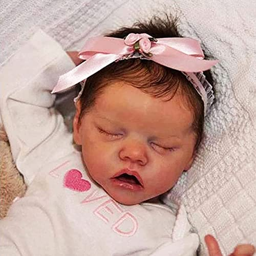 GDFHOMER Reborn Baby Puppe Schlafendes Mädchen 18 Zoll 46 cm Realistische Silikon Ganzkörper Neugeborenen Puppe Mädchen for Kinder for Alter 3+