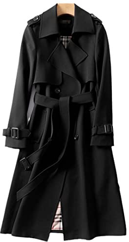 Spring Women's Trench Coat Street Casual Long Loose Double Breasted Trench Jacket Black M