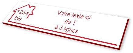 Plaque gravée motif MAISON pour Boite aux Lettres autocollante 10x2,5cm STANDARD personnalisable - 1 à 3 lignes sans frais supplémentaires + Numéro - blanc écriture rouge