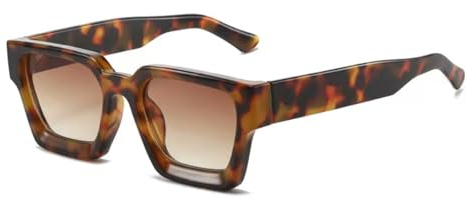 WDZAYXC Vintage Rechteckige Sonnenbrille für Damen Herren Chunky Rectangle Sunglasses Retro Brille UV400 Schutz(Leopard)