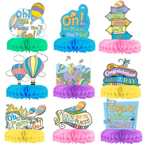 9Pcs Oh The Places You'll Go Decorations Oh The Places Party Decorations Graduation Party Centerpiece for Table Oh The Places You Will Go Decorations Kindergarten Graduation Decorations