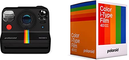 Polaroid Now+ Gen 2 Cámara Instantánea, Negro, Con Película en Color para i-Type - Paquete x40 Fotos Multicolores