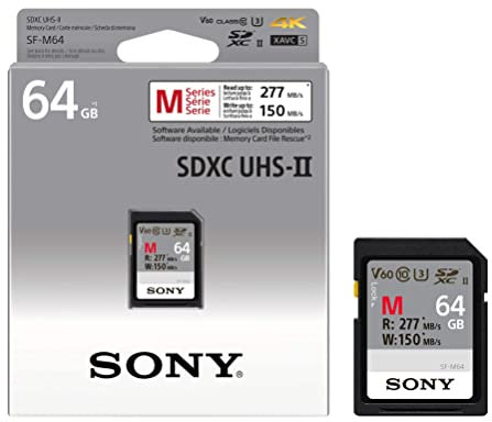 Sony SDXC 64GB SF-M Series - V60 UHS-II U3 - Digital Memory Card - Read 277MB/s Write 150MB/s [SF64M]