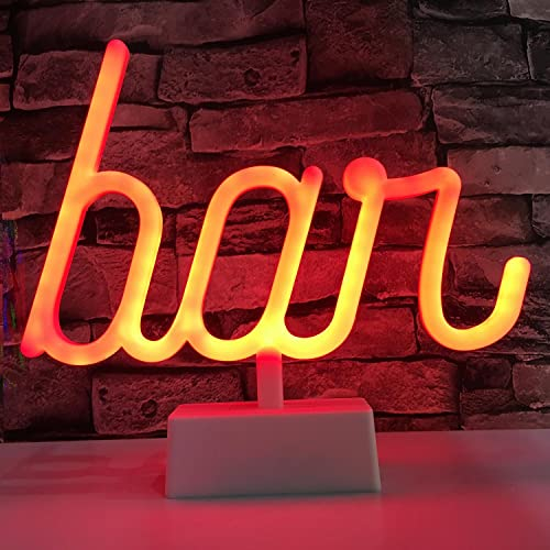 Neonlicht Bar rot mit Fuß Sockel NEON LED Licht batteriebetrieben Aufsteller Tischlampe Leuchtreklame Lampe Leuchte Dekoration Kinderzimmer Schlafzimmer Beleuchtung Party Nachtlicht Stand