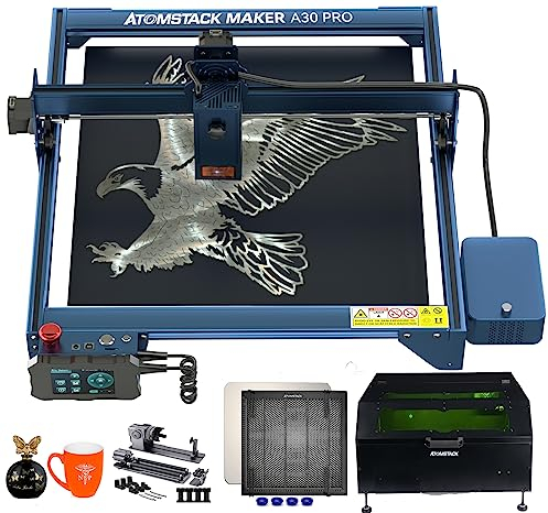 ATOMSTACK A30 Pro 33W Laser Graviermaschine mit Zubehör,R1 Pro Roller, F2 Laser Honeycomb Arbeitstisch 400x400x22mm, B1 Schutzbox, 160W laser engraver and cutter