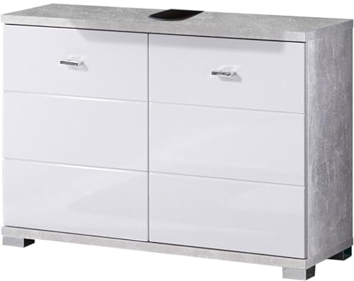 Wohnorama Waschbeckenunterschrank 2-TRG Pool Beton/Weiss