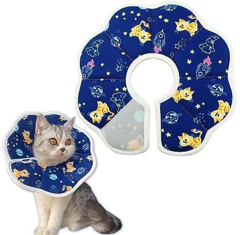 Kryzalite® Katzen-Erholungshalsband, Weiches Genesungshalsband für Katzen, Verstellbarer Haustierkegel für die Pflege nach Operationen, leichtes Halsband(Blauer Sternenhimmel)-M