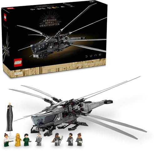 LEGO Icons 10327 Dune Atreides Royal Ornithopter, Sammlerdünen-inspiriertes Modell zum Bauen und Ausstellen, Geschenkidee für Erwachsene für Sci-Fi-Film-Fans, 8 Dünen-Minifiguren wie Chani und Baron
