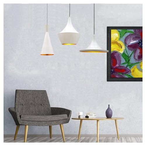 bamyum Magna Pendelleuchte Esstisch 3 Flammig Weiß Gold, Hängelampe Vintage, Esstischlampe, Lampenschirm, Wohnzimmer Esszimmerlampe