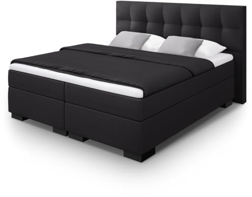 UNIVANDO Milano Boxspringbett mit Matratze I 7 Zonen Taschenfederkernmatratze I TFK Härtegrad H2-H3 Wendematratze & Bonellfederkernmatratze I Mit Kopfteil I Schwarz I 180 x 200 cm