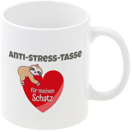 Kaffeetasse mit romantischem Faultier Motiv und doppelseitigem Druck | Anti-Stress-Tasse | 330ml spülmaschinenfestes Keramik | Geschenkidee Valentinstag | Faultier Tasse mit Spruch | Partner Geschenk