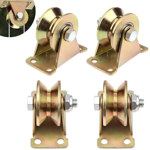 SWTYExt 46mm Umlenkrolle 4 Stück Umlenkrollen für Seile V-Nut-Stahl-Lenkrolle Seilrollen 2 Zoll Schwerlastrollen Tragkraft 250kg für Schiebetür Flaschenzugsystem Rolltore Wäscheleine Drahtseile