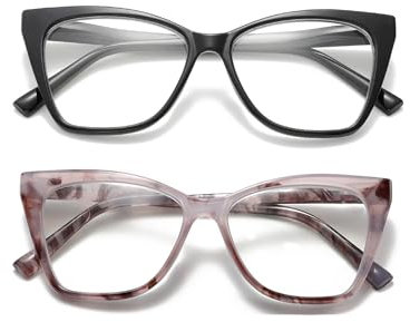 Viseng 2 Pack Mode Katzenaugen Lesebrille Mit großem Rahmen Anti Blaulicht Modische Lesehilfe Feder Scharnier mit Grobe Leinenbezüge 2.5