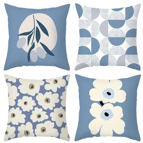 WANGG Kissenbezug 70 X 70 cm blau rund 4er Set Outdoor Kissen Dekokissen Leinen Kissenhülle Kissenbezüge für Schlafzimmer,Sofa, Stuhl, Bett, Garten