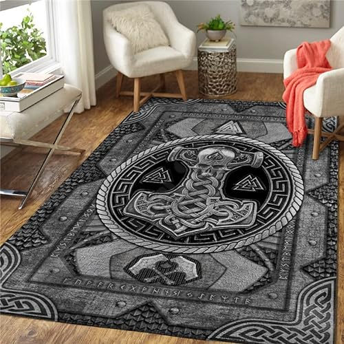 Generisch Wikinger Totem Teppich Wohnzimmer Baum des Lebens Runen Flanell Teppich Fußmatte für Schlafzimmer Esszimmer Flur Living Room rutschfest Waschbar Verblasst Nicht Rechteck Teppiche 100x200 cm