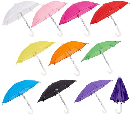GOMAKERER 10 Pcs 10 Colors Mini Doll Umbrellas, Polyester Adjustable Doll Umbrellas, Dolls Accessories for Doll Decoration, DIY Crafting