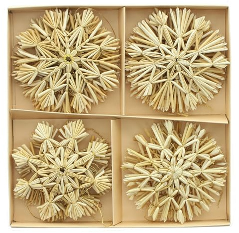 FRANK FLECHTWAREN Strohsterne Tradition, 20er Set, Goldfaden | Maße: Ø 9 cm, nostlagisch, naturell, vielseitige Verwendung