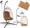 SereneLife Silla Huevo Colgante, Egg Chair, con Soporte, Columpio, Estructura de Mimbre y Acero, Capacidad de hasta 250kgs