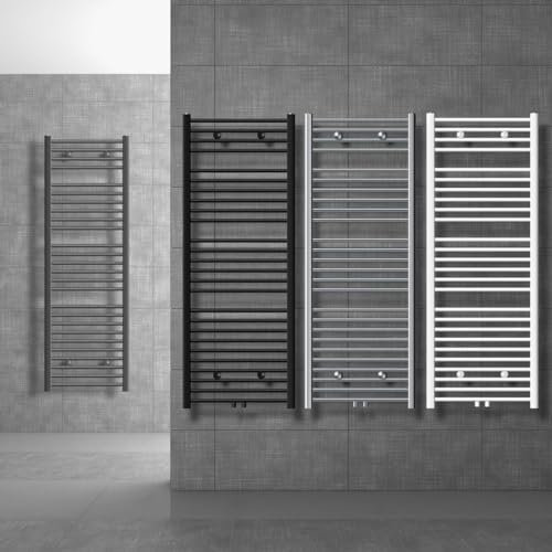 LuxeBath Badheizkörper Sahara 750 x 1500 mm Anthrazit gebogen mit Mittelanschluss inkl. Anschlussgarnitur mit Thermostat Universal Eck- und Durchgangsform, Heizkörper Handtuchwärmer Handtuchtrockner