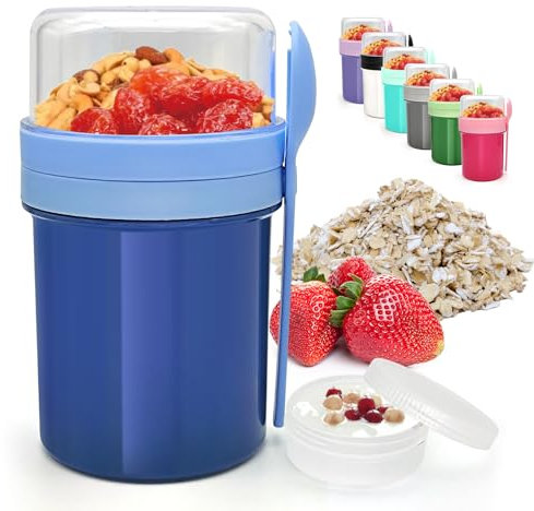 XJIANFU Müslibecher to Go 250ml+450ml,Auslaufsicherer Lunchpot Müsli Cup to Go Becher mit Löffel,Müslibecher to Go,to Go Müslibecher,Joghurtbecher to Go(3545-Blue)