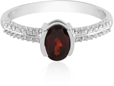 Cavill Mosambik Granat Ring 925 Sterling Silber platinierter Schmuck 1,37 ct Ovalschnitt Granat 28 Kambodscha Zirkone 0,33 ct Eleganter Damenring Rot Schmuck