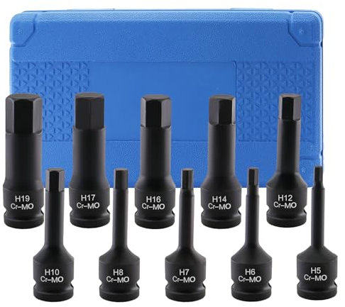 Lot de 10 embouts de visseuse à percussion 1/2, H5 à H19, embouts longs pour clés dynamométriques et clés à cliquet