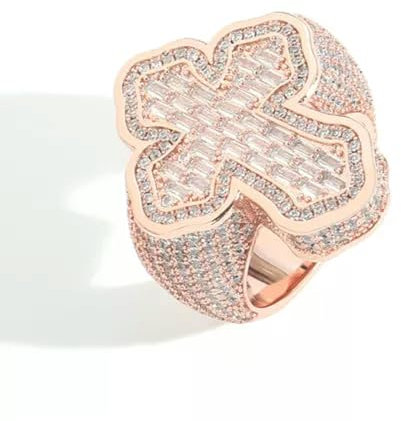 Bague Hip Hop en Forme de Croix plaquée Or véritable 18 carats avec micromosaïque en T et zircone pour Homme - Or Rose - 12