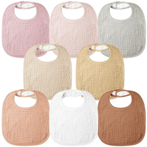 Bearmoss Lätzchen Baby Musselin Sabberlätzchen für Babys, 100% Baumwolle Quadratische Halstuch Baby Verstellbare Babylätzchen Weiche Sabberlätzchen für Junge und Mädchen,8 Stück (Rosabraun)