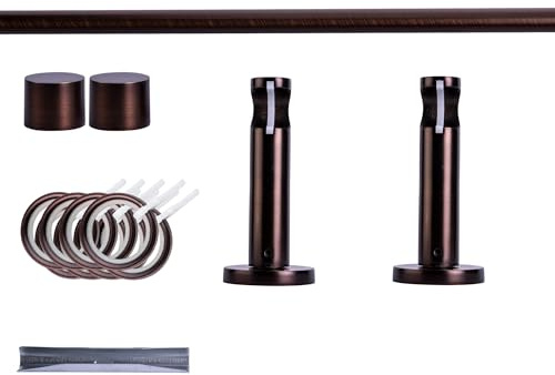 Victoria M. Gardinenstange Set mit Kappenknäufen mit Wandhalter und Flachring, Vorhangstange Ø 19 mm Länge 180cm, 1-Läufig, Rot-bronze gebürstet