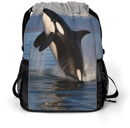 LMHLDSC Fitness-Rucksack mit Kordelzug, wasserdicht, Turnbeutel, Wal, leicht, Trocken- und Nass-Trennung, Schwimmtasche