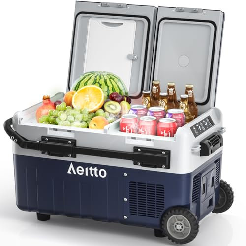 Aeitto 12 Volt Car Refrigerator, 32QT(30L) Dual Zone Portable Car Fridge Freezer -4℉-68℉ Electric Cooler Dual Temp Control Cooling Freezing 12/24V DC & 100-240V AC for Travel, Camping, RV, Road, Home