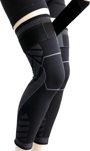 Goosom Ginocchiera regolabile (1 paia) Ginocchiera per sport di compressione elastica mista, ginocchiere sportive lunghe, ginocchiere di mantenimento traspiranti e antiscivolo, per sport K50C, grigio