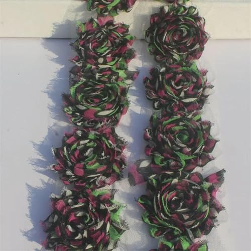 1 Jahr 2,5 Zoll Shabby Chiffon Blumenspitze für Neugeborene Baby Mädchen Stirnbänder Haarschmuck Kleinkinder Strampler Kleid Nähen Blumen-schwarze Bonbons