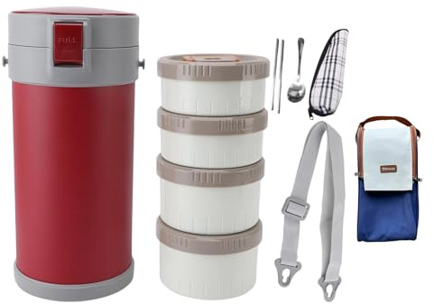 XuQiZZpp Lonchera de acero inoxidable de 2,9 L con bolsa térmica, utensilios, tecnología a prueba de fugas, contenedor de alimentos para viajeros y estudiantes