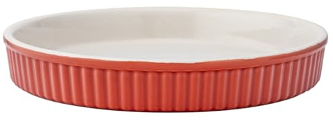 Tarteform Backform Quicheform Obstkuchenform aus Hochwertiges Keramik 24 cm - 3,5 cm hoch (Rot - Coral)