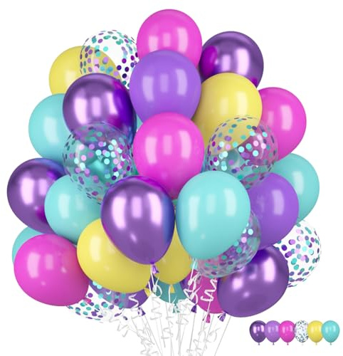 Luftballons Metallic Lila Türkis Gelb Rosen Rot Konfetti | Violett Blau Helium Ballon für Baby Shower Mädchen Geburtstag Hochzeit Frauen Meerjungfrau Party