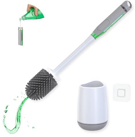 Escobilla de Baño Silicona con Dispensador Recargable y Adhesivo Resistente Accesorios para Baño Higiénico Antigoteo con Soporte Ventilado Color Gris